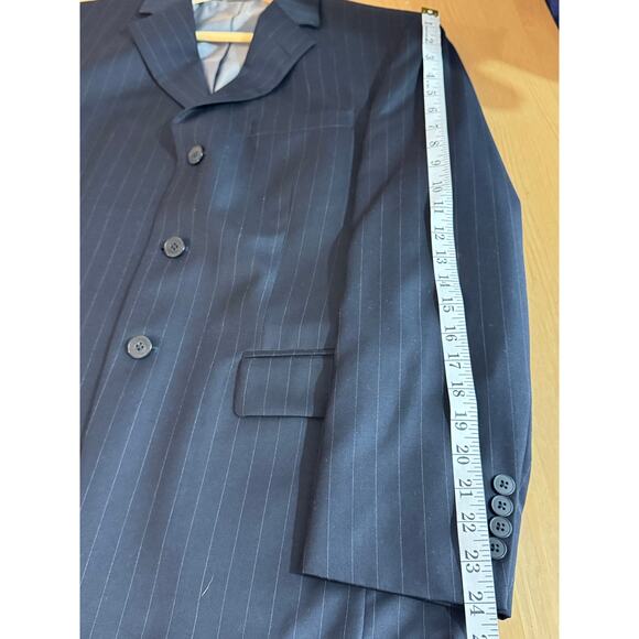 Oscar De La Renta Profile Men’s Suit Jacket Pin Stripe Navy Blue Wool 38S 30W - Picture 9 of 9
